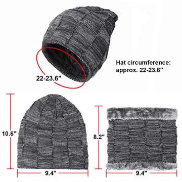 KRATARC Winter Warm Scarf Beanie Hat Glove Neck Gaiter Set Adult Men Women Outdoor (Grey)