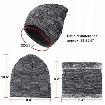 KRATARC Winter Warm Scarf Beanie Hat Glove Neck Gaiter Set Adult Men Women Outdoor (Grey)