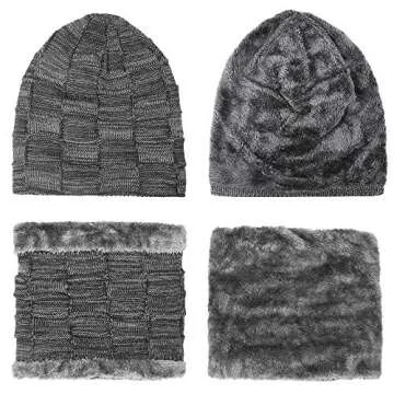 KRATARC Winter Warm Scarf Beanie Hat Glove Neck Gaiter Set Adult Men Women Outdoor (Grey)