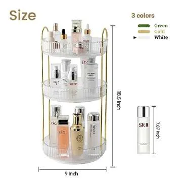 Aveniee Rotating Makeup Organizer for Vanity, Large Perfume Skincare Make Up Storage Organizers for Bathroom Counter, Clear Spinning Cosmetic Lipstick Toiletry Holder (3 Tiers, White)