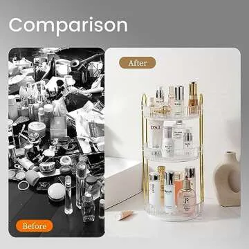 Aveniee Rotating Makeup Organizer for Vanity, Large Perfume Skincare Make Up Storage Organizers for Bathroom Counter, Clear Spinning Cosmetic Lipstick Toiletry Holder (3 Tiers, White)