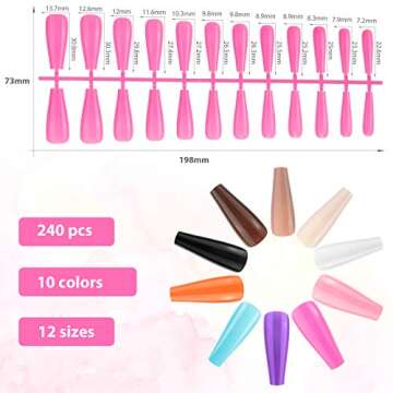 Maitys 240 Pieces Extra Long Press on Nails Ballerina False Nails Solid Color Fake Nails Artificial Acrylic Nails for Nail Salon DIY Women(Fresh Pattern)