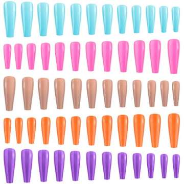Maitys 240 Pieces Extra Long Press on Nails Ballerina False Nails Solid Color Fake Nails Artificial Acrylic Nails for Nail Salon DIY Women(Fresh Pattern)