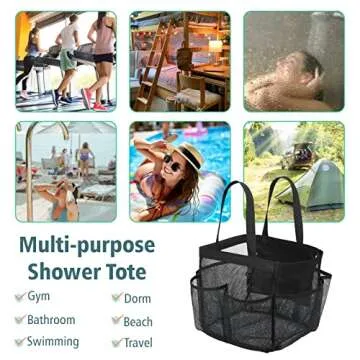 F-color Mesh Shower Caddy Portable, 8.3" Deeper Pockets Large Shower Caddy Bathroom Caddy for College Dorm Room Bathroom Essentials, 2 Handles Shower Bag Tote for Gym Rv, Camp with S Hook, Black