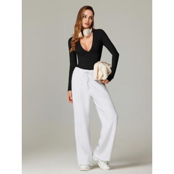 REORIA Deep V Neck Long Sleeve Bodysuit for Women