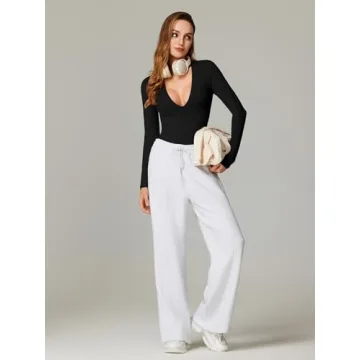 REORIA Deep V Neck Long Sleeve Bodysuit for Women