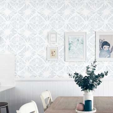 Fiula Geometric Peel and Stick Wallpaper Boho wallpaper78.7 "x17.3" White and Blue Wallpaper White Contact Paper Removable Wallpaper for Bedroom Waterproof Removable Shelf Liner Decal Vinyl Roll