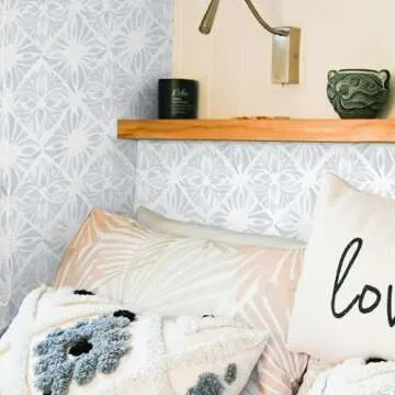 Fiula Geometric Peel and Stick Wallpaper Boho wallpaper78.7 "x17.3" White and Blue Wallpaper White Contact Paper Removable Wallpaper for Bedroom Waterproof Removable Shelf Liner Decal Vinyl Roll