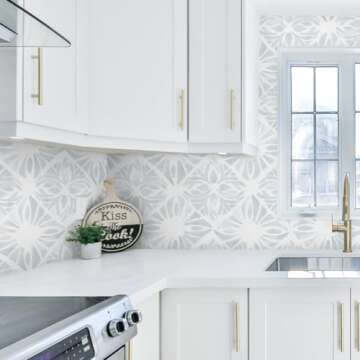 Fiula Geometric Peel and Stick Wallpaper Boho wallpaper78.7 "x17.3" White and Blue Wallpaper White Contact Paper Removable Wallpaper for Bedroom Waterproof Removable Shelf Liner Decal Vinyl Roll