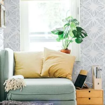 Fiula Geometric Peel and Stick Wallpaper Boho wallpaper78.7 "x17.3" White and Blue Wallpaper White Contact Paper Removable Wallpaper for Bedroom Waterproof Removable Shelf Liner Decal Vinyl Roll