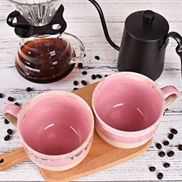 Bosmarlin Large Ceramic Coffee Mug Set of 2, Stoneware Jumbo Latte Mugs Tea for Office and Home, 16 Oz, Dishwasher and Microwave Safe(Pink, 2)