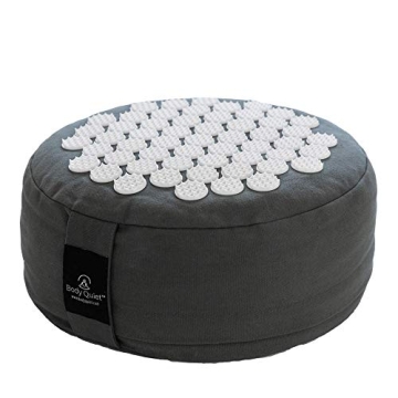 Body Quiet Meditation Cushion with Acupressure for Stress Relief | Large 13" x 6" Buckwheat Meditation Pillow Floor Pillow| Zafu Yoga Pillow with Easy-Handle | Includes 7-Step Meditation Guide (Gray)