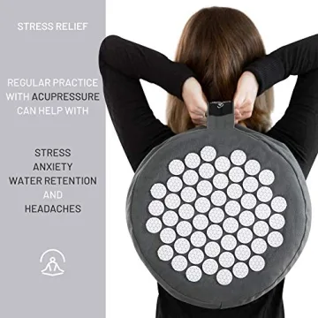 Body Quiet Meditation Cushion with Acupressure for Stress Relief | Large 13" x 6" Buckwheat Meditation Pillow Floor Pillow| Zafu Yoga Pillow with Easy-Handle | Includes 7-Step Meditation Guide (Gray)