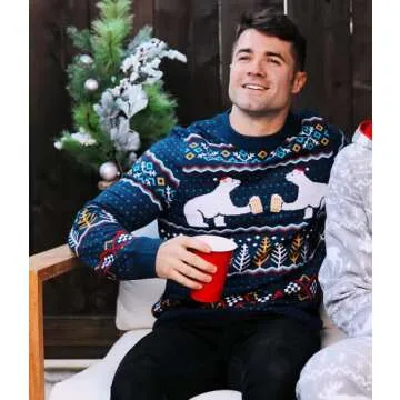 Tipsy Elves Men's Ugly Christmas Sweaters - Funny Christmas Sweaters for Men - Fun Holiday Pullovers - Men's Hilarious Polar Bear Party Fair Isle Ugly Christmas Sweater Size Medium