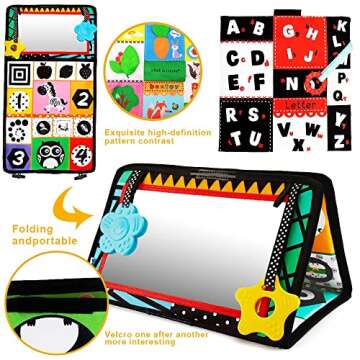 beetoy Tummy Time Baby Mirror Toys with Black and White Pattern, High Contrast 3D Activity Play Crin...