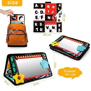 beetoy Tummy Time Baby Mirror Toys with Black and White Pattern, High Contrast 3D Activity Play Crinkle Toys Baby Mirror for Newborn 0 3 6 Months