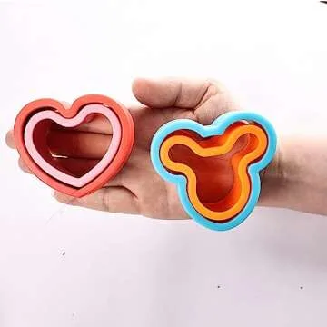 Sandwich Cutters and Sealers, Heart & Star & Flower & Mouse head Shapes Bread Sandwich Decruster Pancake Maker DIY Cookie Cutters for Kids Bento -PLUS 6 Mini Vegetable & Fruit Stamp