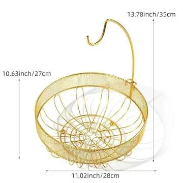 Landtom Gold Fruit Basket with Detachable Banana Hook