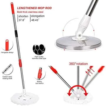 Mop and Bucket Set, 360° Spin Mop and Bucket with Wringer Set and 3 Microfiber Mop Refills, Stainless Steel 61" Extended Handle Spinning Mop Bucket System for Floor Cleaning