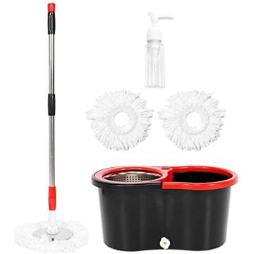 Mop and Bucket Set, 360° Spin Mop and Bucket with Wringer Set and 3 Microfiber Mop Refills, Stainless Steel 61" Extended Handle Spinning Mop Bucket System for Floor Cleaning