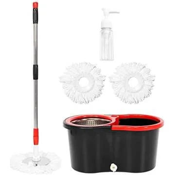 Mop and Bucket Set, 360° Spin Mop and Bucket with Wringer Set and 3 Microfiber Mop Refills, Stainless Steel 61" Extended Handle Spinning Mop Bucket System for Floor Cleaning