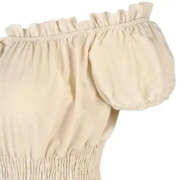 Renaissance Costume Women Medieval Chemise Dress Peasant Tops Irish Under Dress Beige-XL