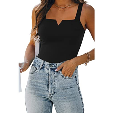Kentysill Women's Sexy Notch V Neck Sleeveless Bodysuit - Flattering & Versatile