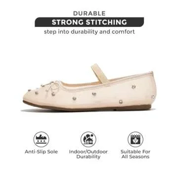 Project Cloud Crystal Mesh Ballet Flats for Women Memory Foam - Mesh Flats Women Footwear & Ballet Shoes for Women - Non-Slip Women Flats - Casual Ballerina Flats for Women (Amity, Nude, 5.5)