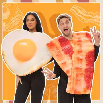 Funnlot Couples Halloween Costumes for Adults Funny, Bacon and Eggs Costume Adult Couples Costumes A...