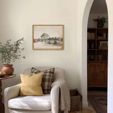 KBKBART Framed Vintage Neutral Wall Art Prints, Antique Rustic Muted Landscape Canvas Painting, Retr...