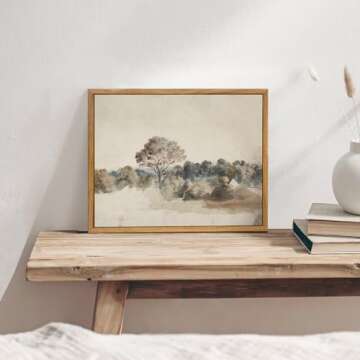 KBKBART Framed Vintage Neutral Wall Art Prints, Antique Rustic Muted Landscape Canvas Painting, Retro Countryside Nature Wilderness Illustrations Farmhouse Decor, Neutral Vintage Decor Ready To Hang