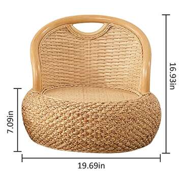 Kelendle Round Rattan Floor Chair with Ergonomic Backrest Floor Lazy Chair Tatami Floor Seat Floor Meditation Chair Floor Seat Futon for Home and Office Decoration (Light Brown)