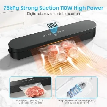 Food Vacuum Sealer Machine, 75kPa Compact Vacuum Sealer for Food, 4-in-1 Food Sealer with Digital Ti...