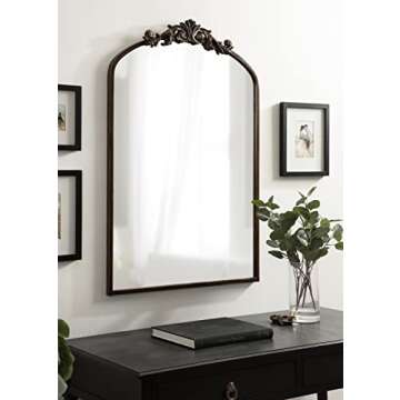 Kate and Laurel Arendahl Ornate Traditional Arched Mirror, 24 x 36, Bronze, Decorative Baroque Style Arched Wall Mirror with Ornamental Crown