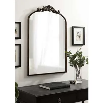 Kate and Laurel Arendahl Ornate Traditional Arched Mirror, 24 x 36, Bronze, Decorative Baroque Style Arched Wall Mirror with Ornamental Crown