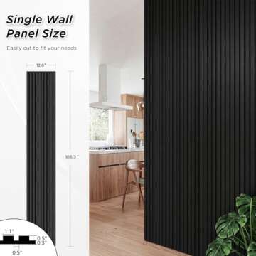 Smartstandard 4 Pack 106" x 12.6" Wood Slat Wall Panels, Soundproof Wooden Wall Panels, Acoustic Wood Panels for Wall, 3D Fluted Wood Panels for Interior Wall Decor, Black Oak
