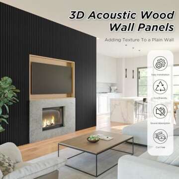 Smartstandard 4 Pack 106" x 12.6" Wood Slat Wall Panels, Soundproof Wooden Wall Panels, Acoustic Wood Panels for Wall, 3D Fluted Wood Panels for Interior Wall Decor, Black Oak