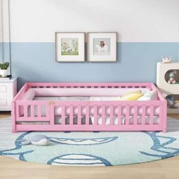 Montessori Floor Bed for Toddlers with Door & Slats