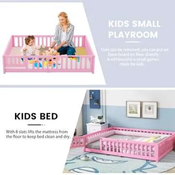 Montessori Floor Bed for Toddlers with Door & Slats
