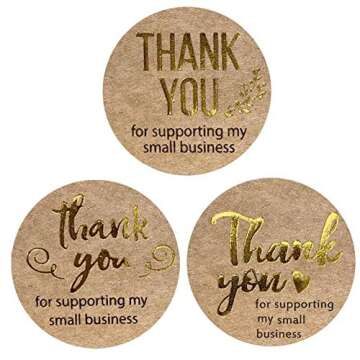 1 inches Round Gold Foil Thank You for Supporting My Small Business Kraft Stickers / 1000 Labels
