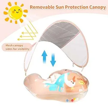 Free Swimming Baby Infant Pool Float with Sun Canopy Inflatable Baby Swimming Floatie with Sponge Sa...