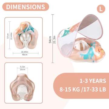Free Swimming Baby Infant Pool Float with Sun Canopy Inflatable Baby Swimming Floatie with Sponge Safety Bottom Support Water Toys Swimming Trainer (Pink, Large)