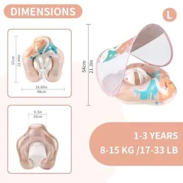 Free Swimming Baby Infant Pool Float with Sun Canopy Inflatable Baby Swimming Floatie with Sponge Safety Bottom Support Water Toys Swimming Trainer (Pink, Large)
