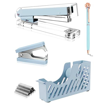 Creechwa Blue Desk Accessory Kit - Elegant Office Supplies Set for Women and Students