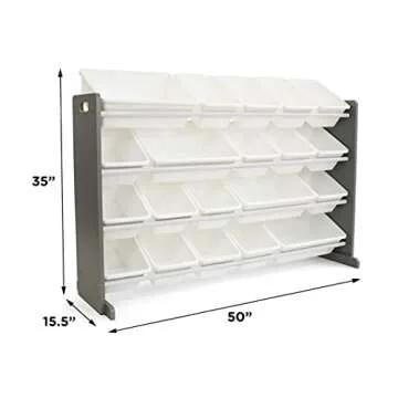 Extra-Large Kid's Toy Organizer - 20 Bins, Grey/White