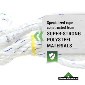 Peakworks Standard Vertical Lifeline - Polysteel 5/8" Rope with Snap Hook - Industrial, Construction...