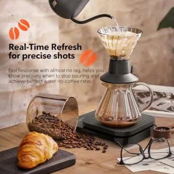 Digital Coffee Scale with Timer - Espresso Scale for Pour Over Drip Maker 0.1g High Precision Scale with Touch Sensor Silicone Pad - Rechargeable Food Kitchen Scale for Meal Prep Cook Baking