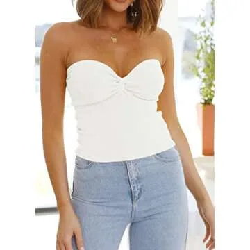 EFAN Womens Tube Tops Summer Outfits 2025 Casual Beach Vacation Clothes Sweaters Strapless Sleeveless Tank Tops White L