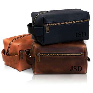 Personalized Leather Toiletry Bag for Men & Women - Handmade Dopp Kit