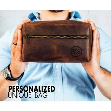 Personalized Leather Toiletry Bag Dopp Kit for Men